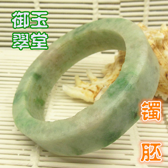 60mm冰糯种水淡紫翠绿色宽版明料 翡翠玉石A货大号手镯毛胚厚桩料