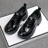 新款 漆皮复古英伦风厚底乐福鞋 透气时尚 红依利女鞋 舒适百搭小皮鞋