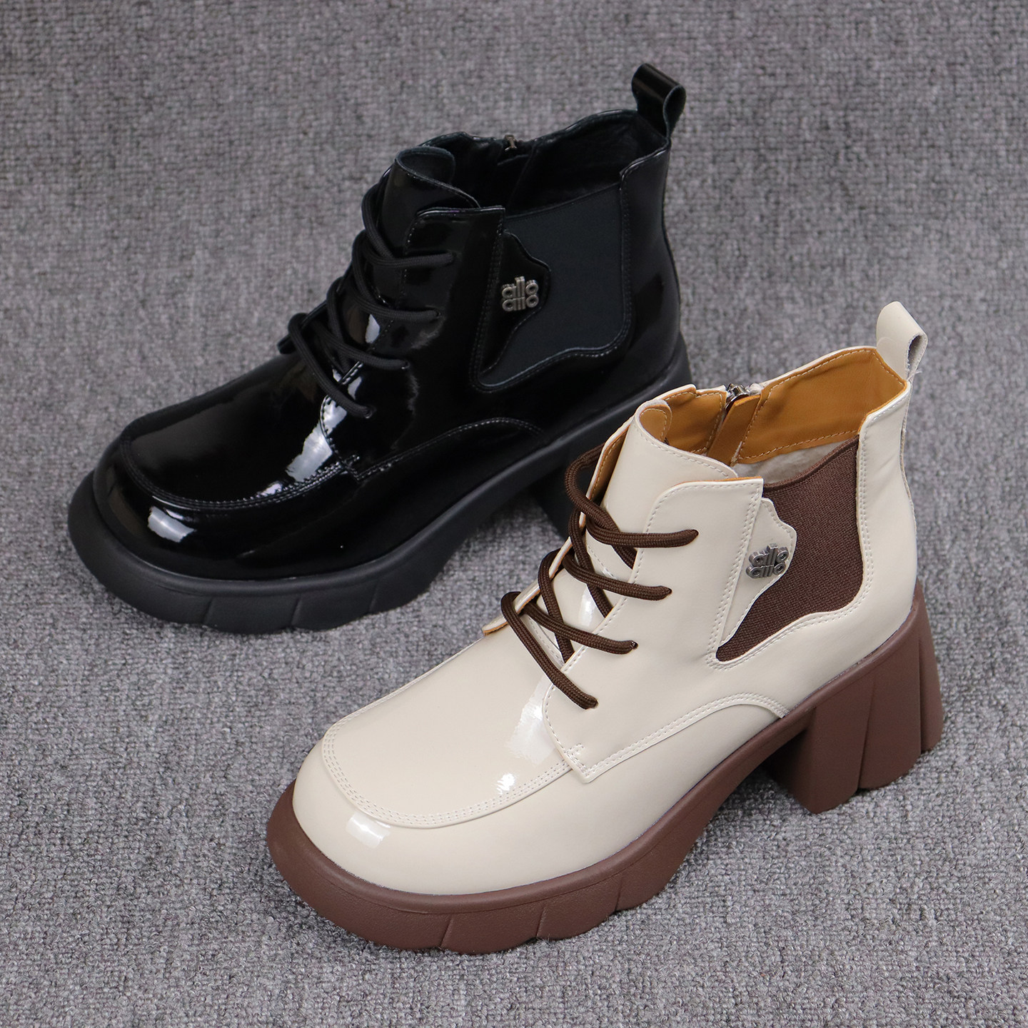 红依利女靴冬季新款加绒保暖舒适棉靴漆皮英伦复古马丁靴时尚短靴,女鞋,马丁靴,淘宝优惠券,粉丝福利购,淘宝优惠卷