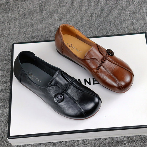 牛筋底民族风中老年牛皮妈妈单鞋