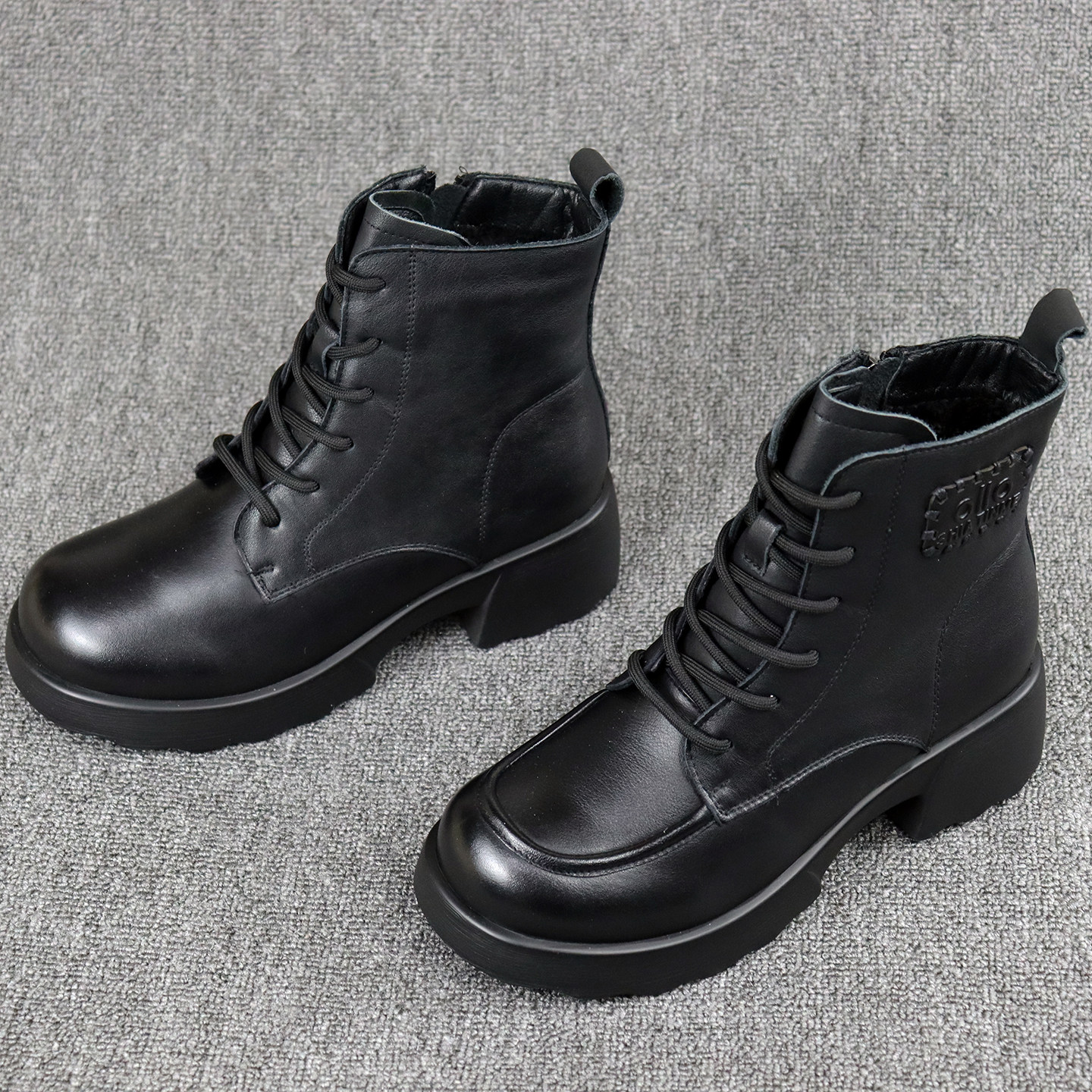 红依利女靴2025冬季新款牛皮舒适英伦马丁靴加绒保暖棉靴复古短靴,女鞋,马丁靴,淘宝优惠券,粉丝福利购,淘宝优惠卷