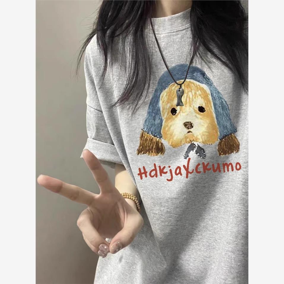 纯棉短袖t恤女2025新款爆款宽松正肩设计感小众美式半袖chic上衣
