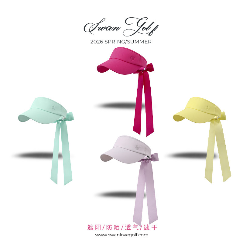 高尔夫帽子女纯色飘带空顶球帽大帽檐多巴胺运动防晒可调节球帽女