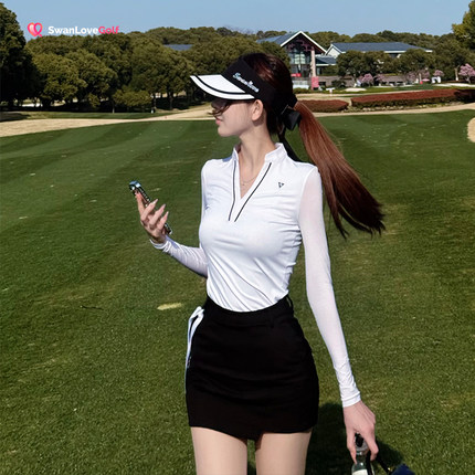 SG春夏高尔夫女装冰丝长袖T恤韩版防晒冰感修身显瘦包臀裙套装