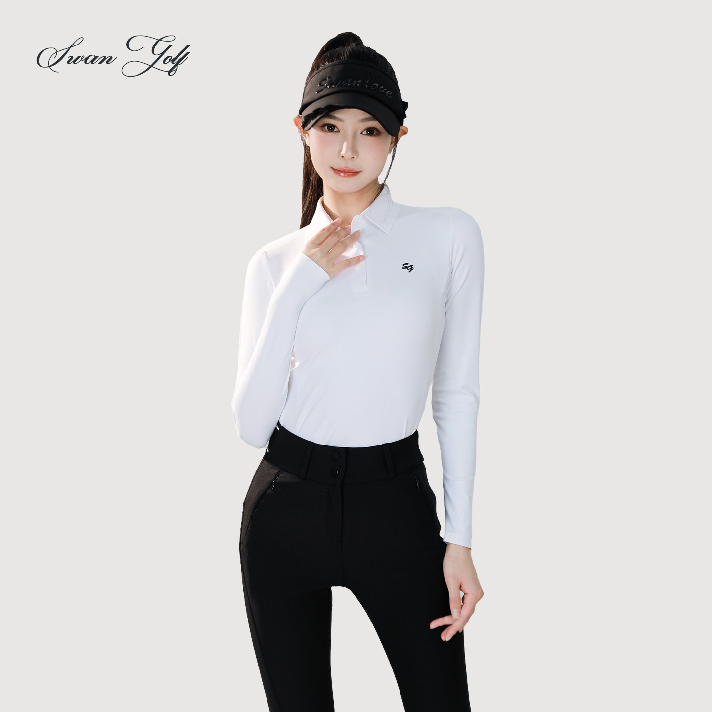 SG高尔夫女装春秋翻领POLO衫老钱风简约运动长袖修身显瘦速干球服