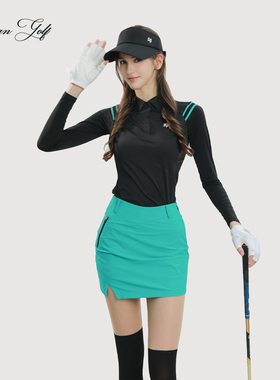 SG高尔夫女装26新款拼色翻领冰丝长袖T恤简约速干透气运动球服女