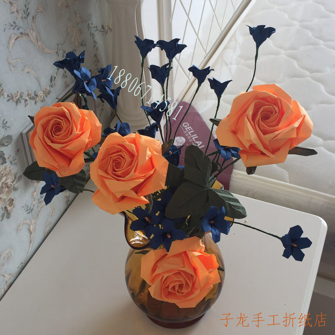 低价甩卖纸艺手工艺品折花彩纸lover玫瑰纸花束折纸教程diy材料包