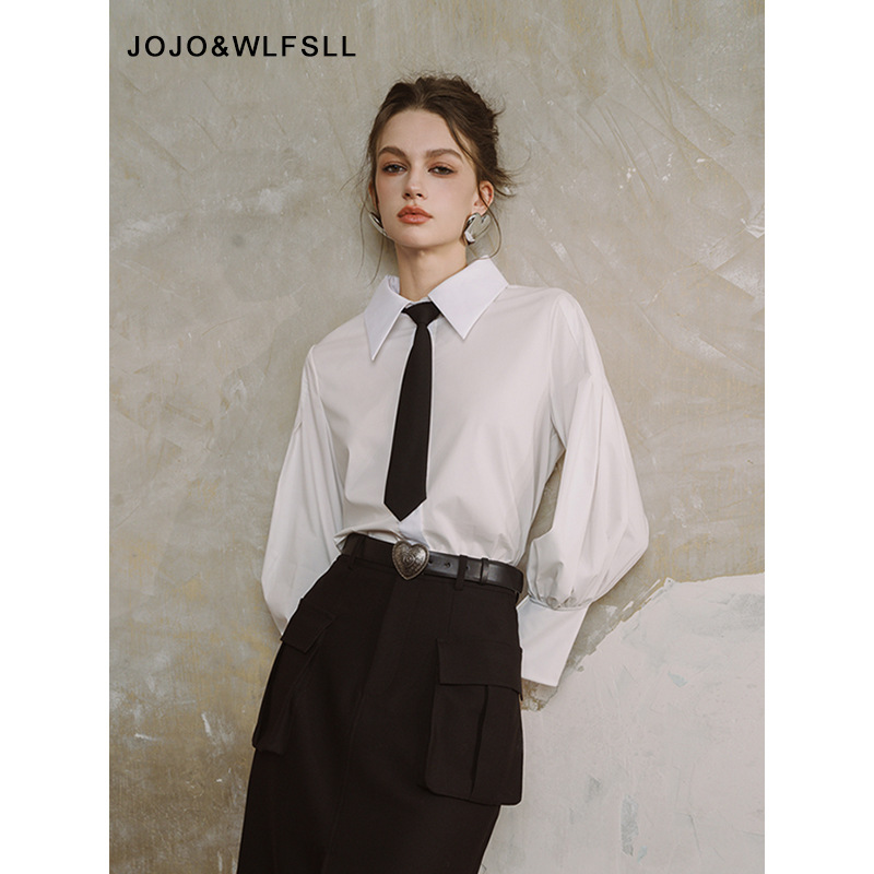 现货Gourcuff黄杨钿甜同款2025秋季女装OL通勤长袖领带尖领白衬衫