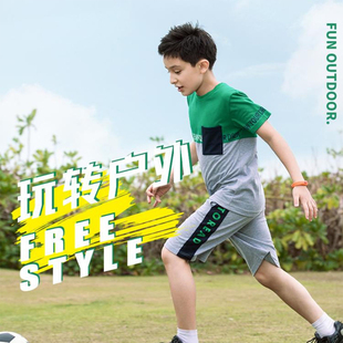 纯棉松紧腰薄款 探路者童装 正品 男中大童夏季 休闲带口袋 运动短裤