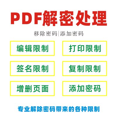 PDF文件解密去除添加密码解除文档编辑转换删减打印签名保护限制