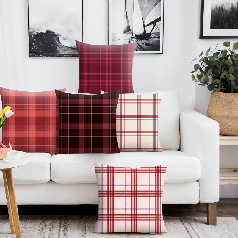北欧格子抱枕靠垫套客厅沙发办公室腰枕不含芯小清新 床头大靠背