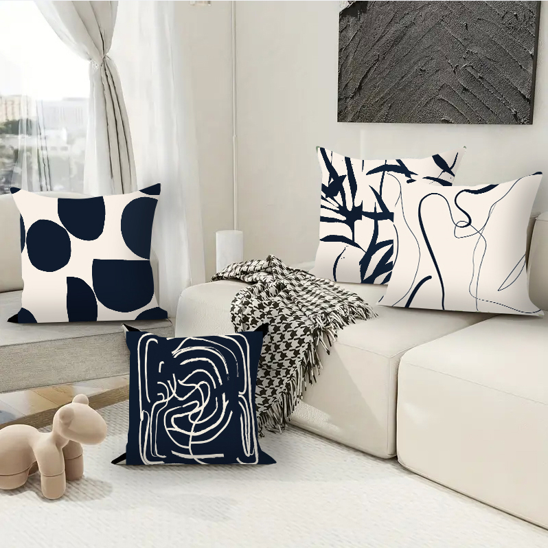黑白线条抱枕套客厅沙发靠垫咖啡厅民宿装饰睡觉靠背飘窗椅子