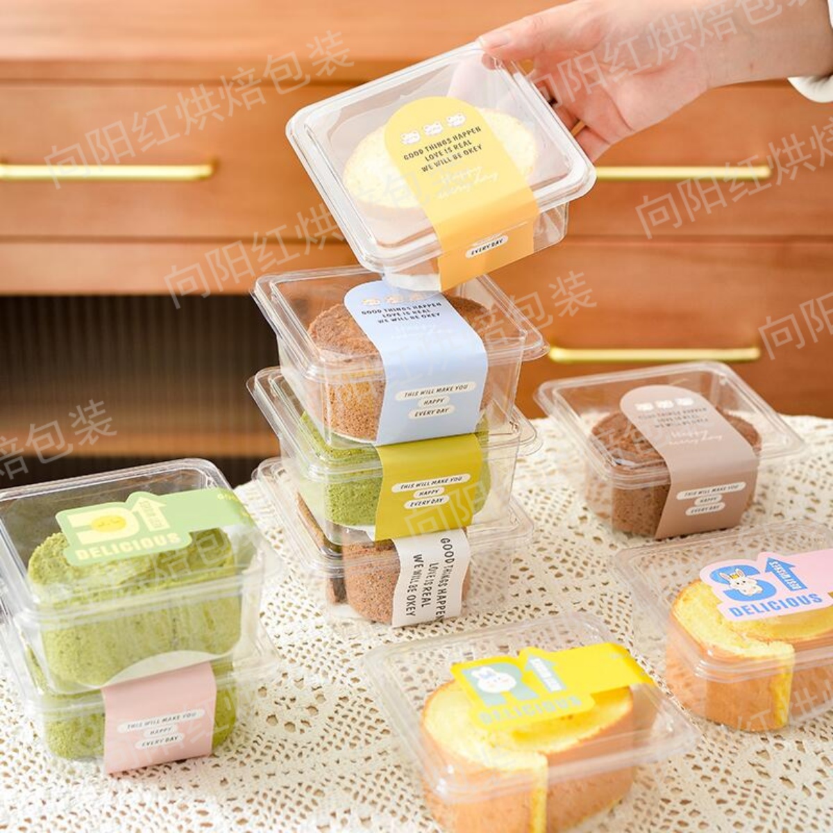 透明单个切块慕斯蛋糕卷豆乳布丁碗女王卷泡芙提拉米苏甜品包装盒