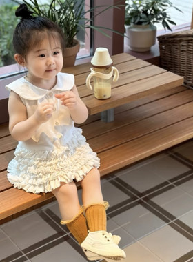 外贸款童装2025夏季新款纯棉女童连衣裙宝宝高级白蛋糕无袖公主裙