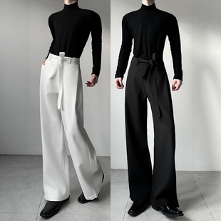 渡影谷原创小众高级感轻奢系带西裤 男垂坠感显高显瘦阔腿拖地长裤