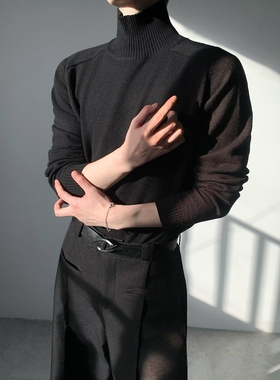 渡影谷黑色禁欲修身高领毛衣打底衫男高级感极简内衬痞帅质感长袖