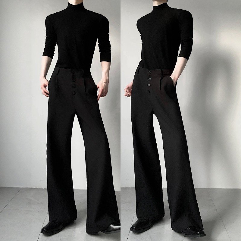 渡影谷原创小众高级感多排扣轻奢黑色阔腿西裤男显高显瘦拖地长裤