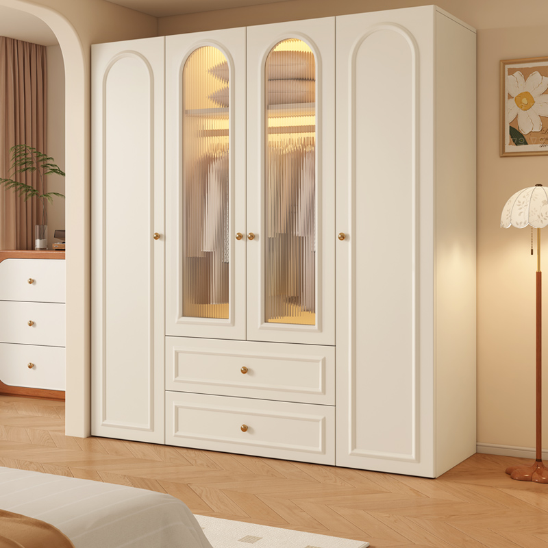 奶油风实木衣柜家用卧室简易衣柜