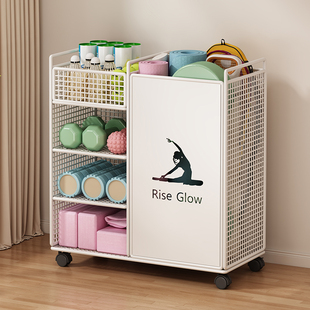 健身运动器材收纳架瑜伽垫收纳筐可移动羽毛球拍哑铃大容量置物架