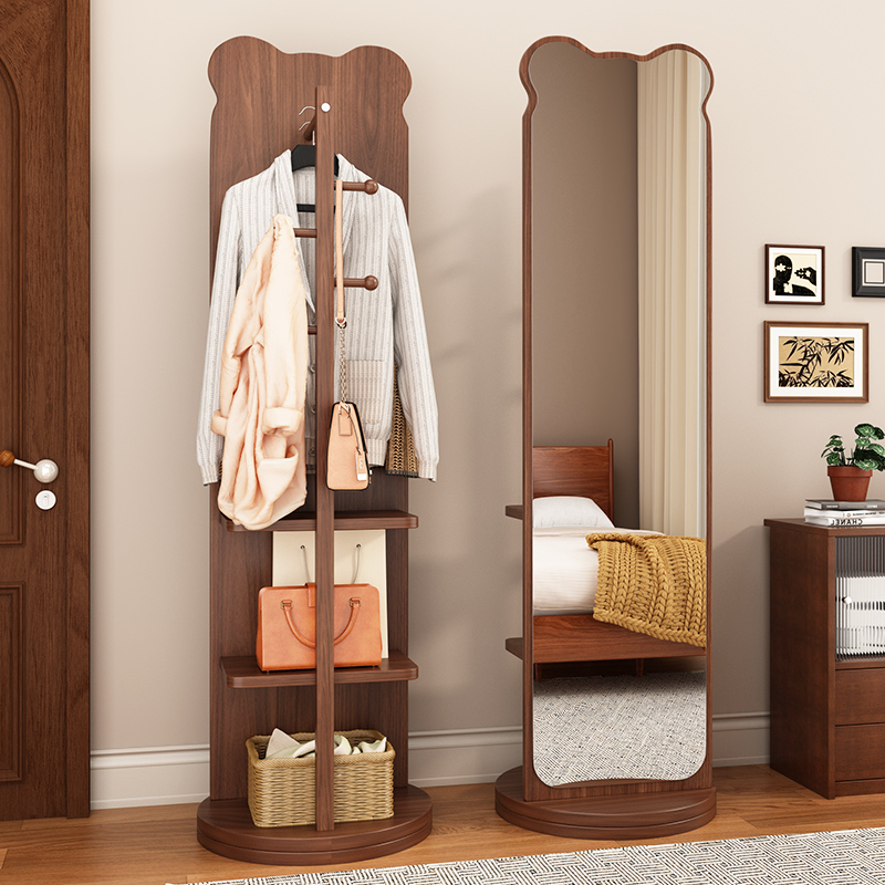 家用实木全身镜穿衣镜置物架书架一体卧室客