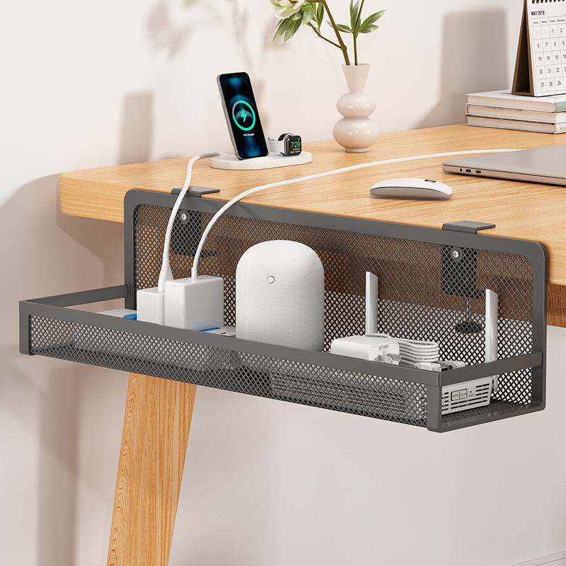 插排固定器免打孔桌下插座支架路由器放置架桌下理线器排插收纳盒