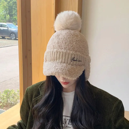 毛茸茸保暖鸭舌帽女士冬季加厚韩版防寒骑车护耳棒球帽时尚毛绒款