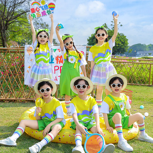 六一儿童背带裤演出服小学生合唱服纱裙幼儿园园服团体舞表演服装