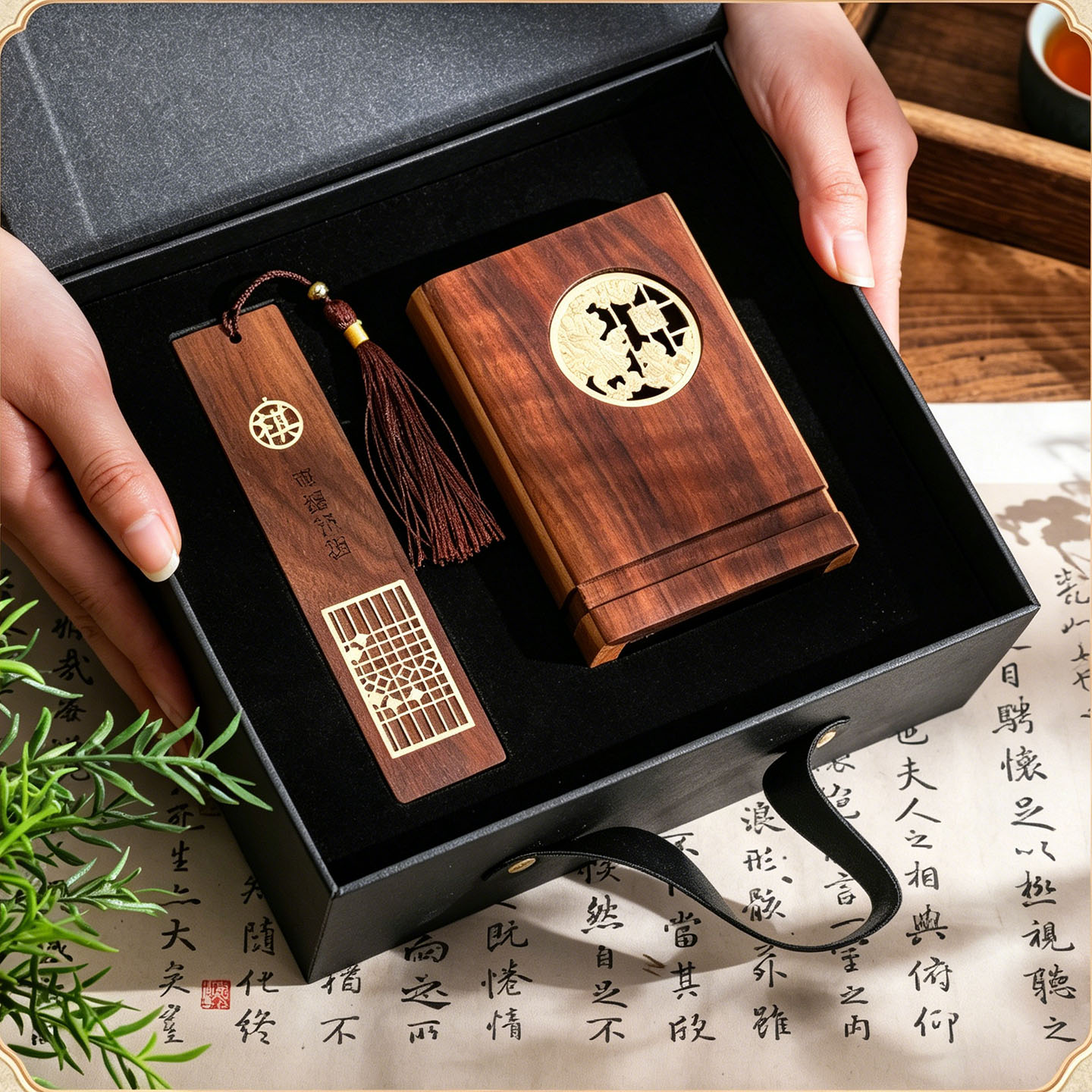 实木笔筒收纳盒复古高级办公室摆件创意轻奢高档中式胡桃木笔桶礼品装饰家用百家姓定制木质笔筒logo刻字彩印