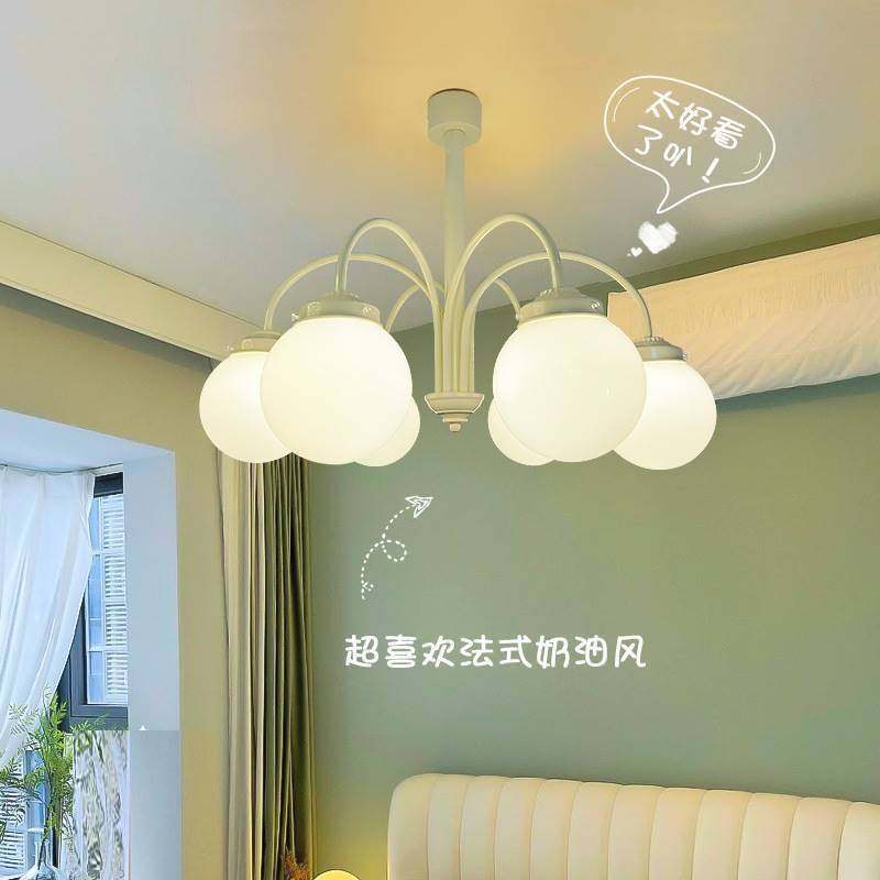 法式田园风卧室吊灯玻璃奶油风led北欧创意复古文艺房间餐厅灯具