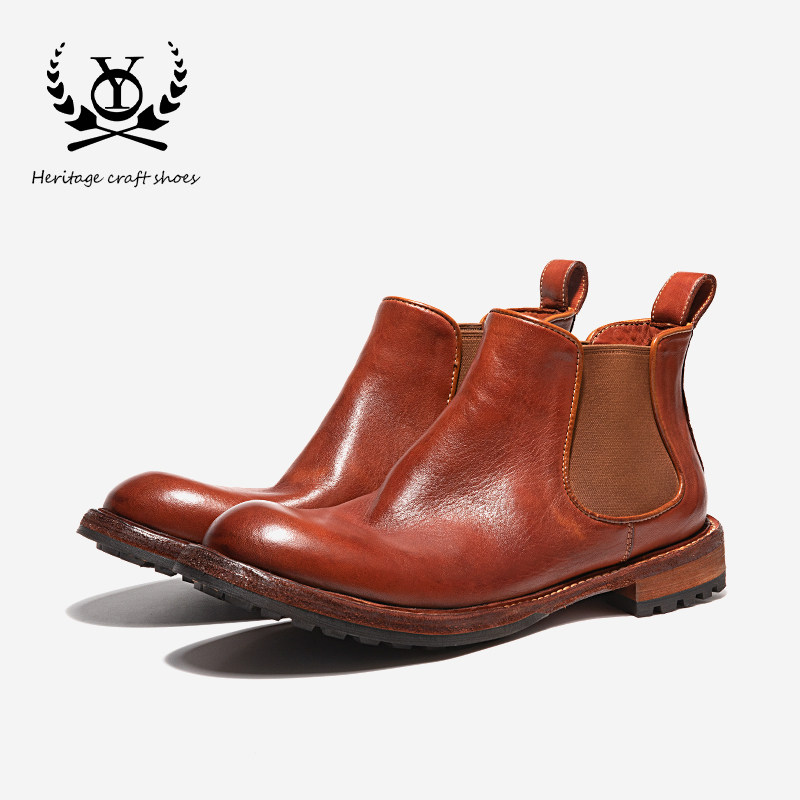 马皮靴男真皮男士切尔西靴尖头商务正装高帮皮鞋复古英伦风马丁靴