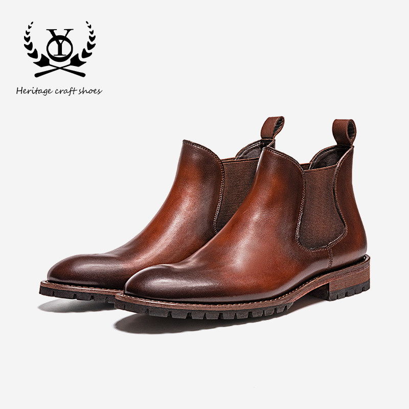 商务正装切尔西靴男款高级感复古小牛皮短靴高帮皮鞋冬季马丁靴潮