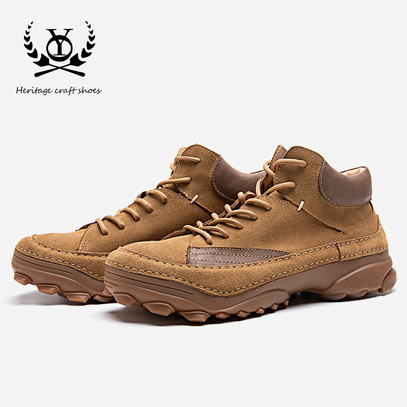 冬季加绒保暖靴子男真皮百搭复古风男士高帮马丁靴反绒皮工装靴潮