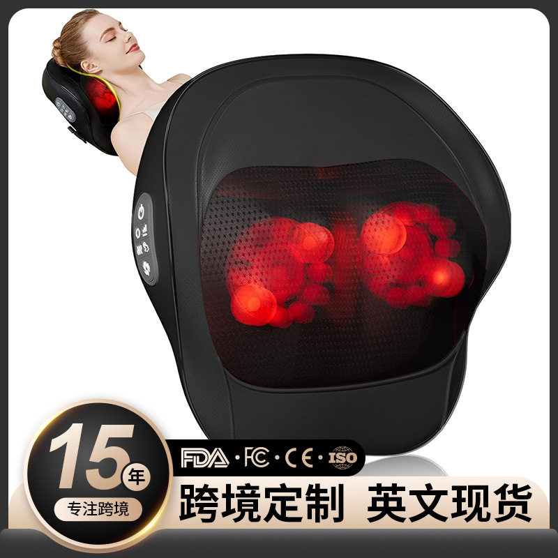 颈椎按摩枕跨境热敷揉捏靠枕背部按摩仪腰颈两用多功能肩颈