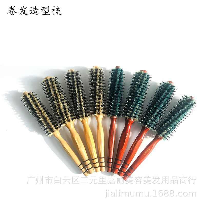 厂家直供 猪鬃毛梳子美发圆滚梳 发廊卷发梳内扣家用梨花造型梳