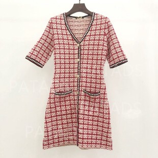 maSande法国M家秋冬女法式优雅甜美花呢格纹针织连衣裙RO02722