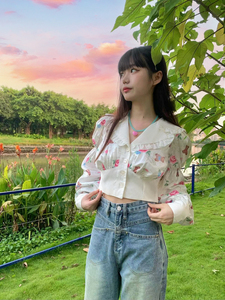 J2C尖叫宇宙【正品原创设计】海军领长袖衬衫小熊衬衫碎花上衣