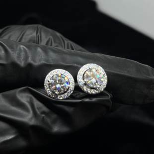 Moissanite莫桑石镶嵌圆形切割耳钉男女配饰Stud Earring银饰品