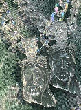 美式街头透明吊坠古巴项链彩色