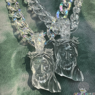 透明水晶荆棘人像吊坠彩色链条树脂古巴项链 Chain Acrylic Cuban