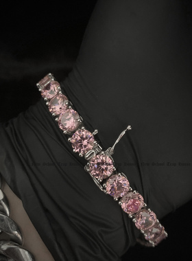 粉色网球链定制手链hiphop嘻哈