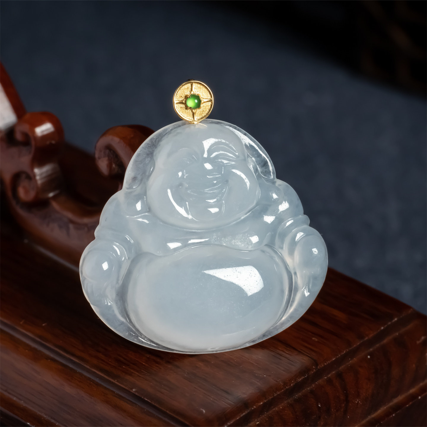 缅甸天然翡翠a货冰糯种18K弥勒佛吊坠女款冰佛玉佛大肚笑佛玉挂件