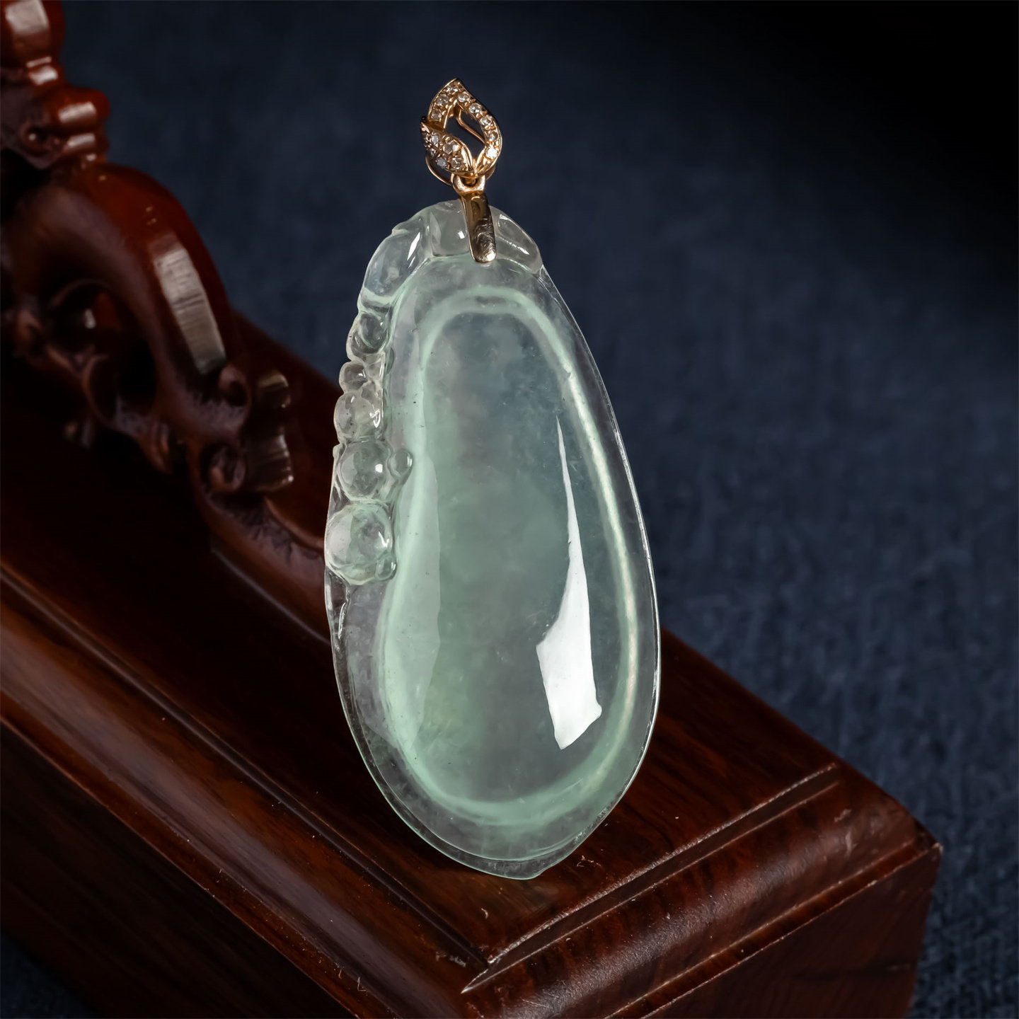 缅甸天然翡翠A货冰种冰透福在眼前福瓜如意吊坠18K男女款翡翠挂件