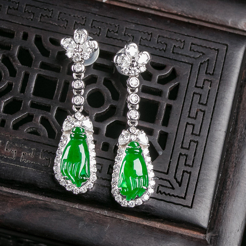 Honored natural Crater Ice Emperor Earrings 18k Set Bergamot Earrings Apple Earringsin the Jewelry/Diamond/Jade/Gold , Jade (New) , Earring  category - from Buy2taobao.com to provide professional Taobao agent buy service