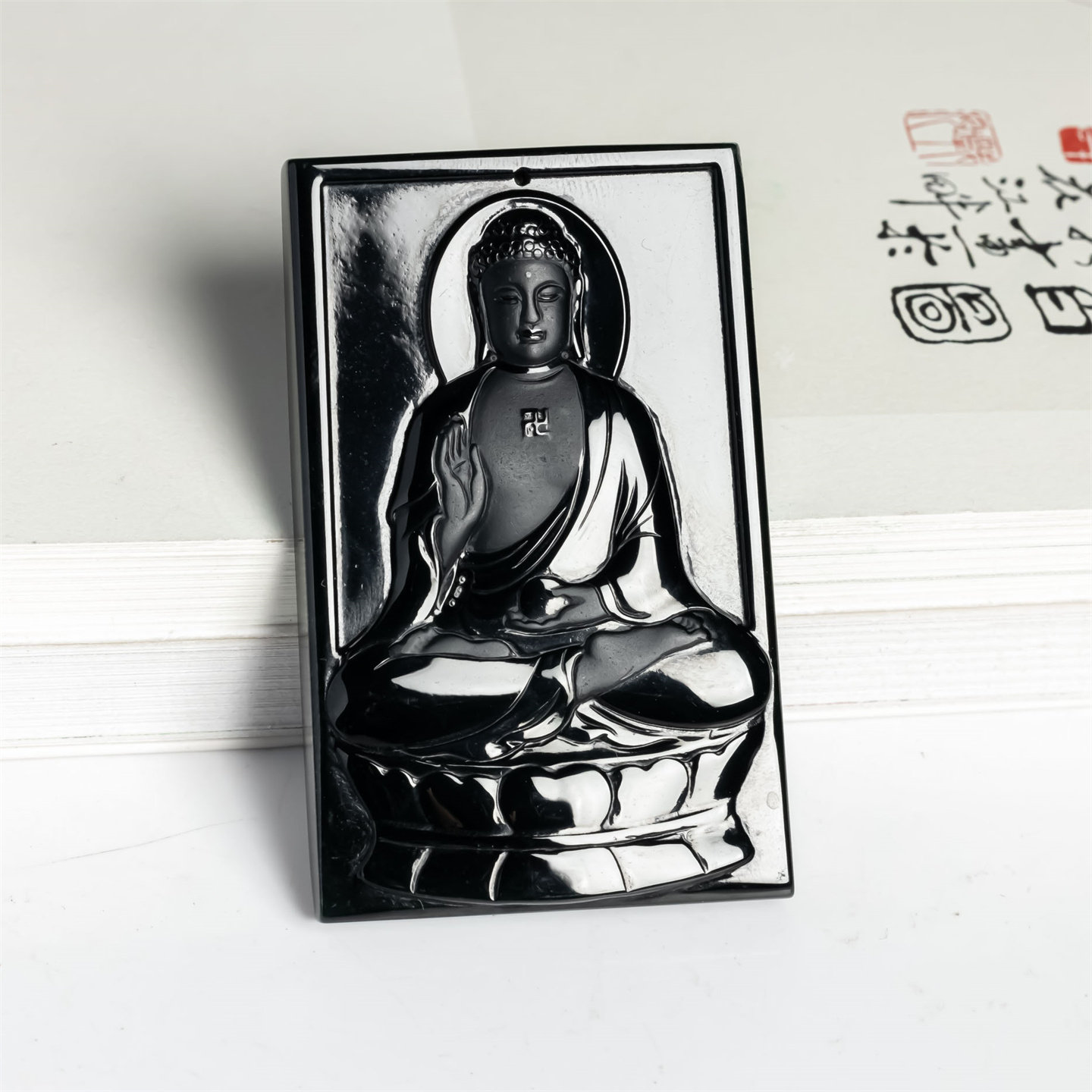 天然翡翠A货老坑冰糯墨翠阿弥陀佛吊坠男女款生肖狗猪守护神挂件