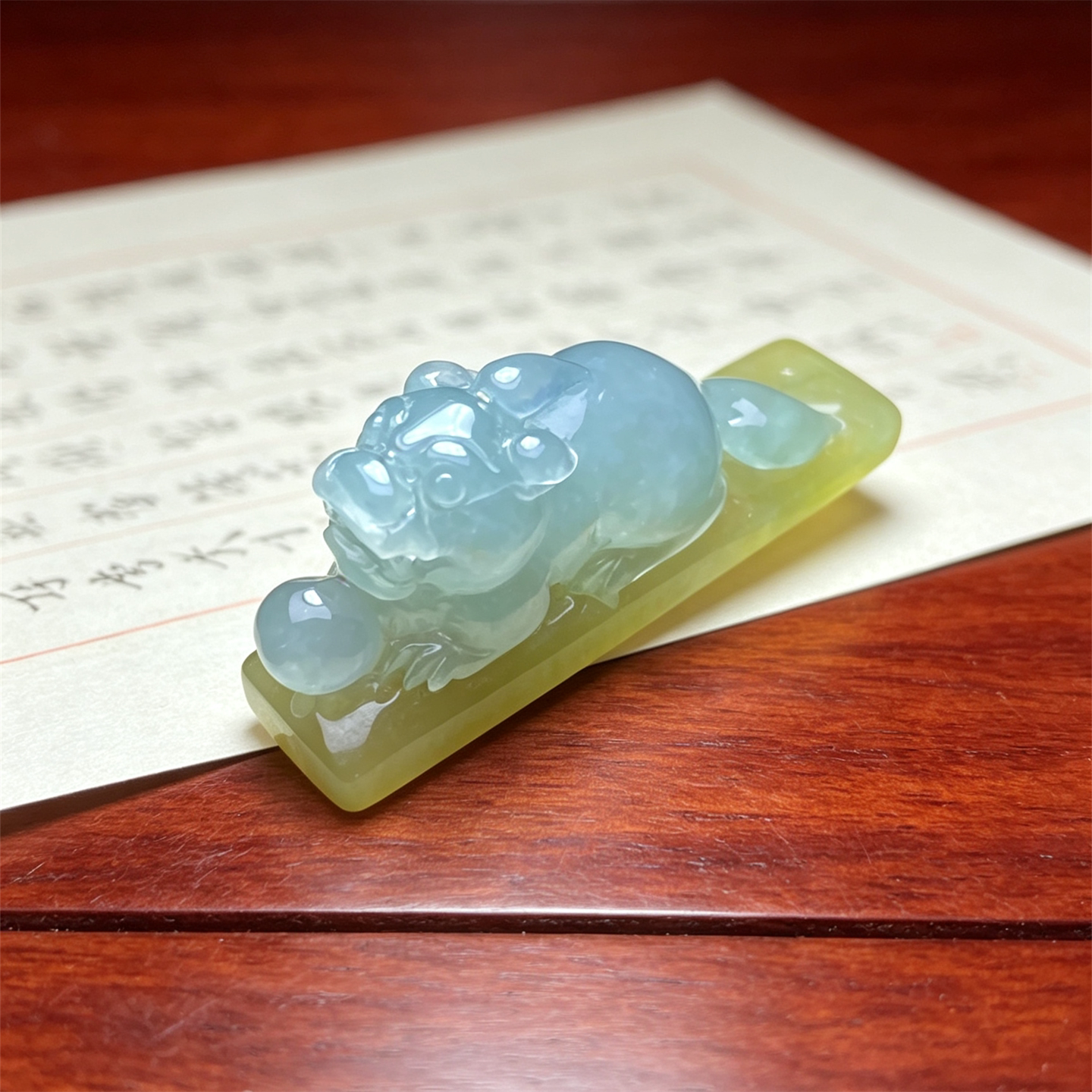 翠贵人冰种黄翡双彩貔貅如意吊坠
