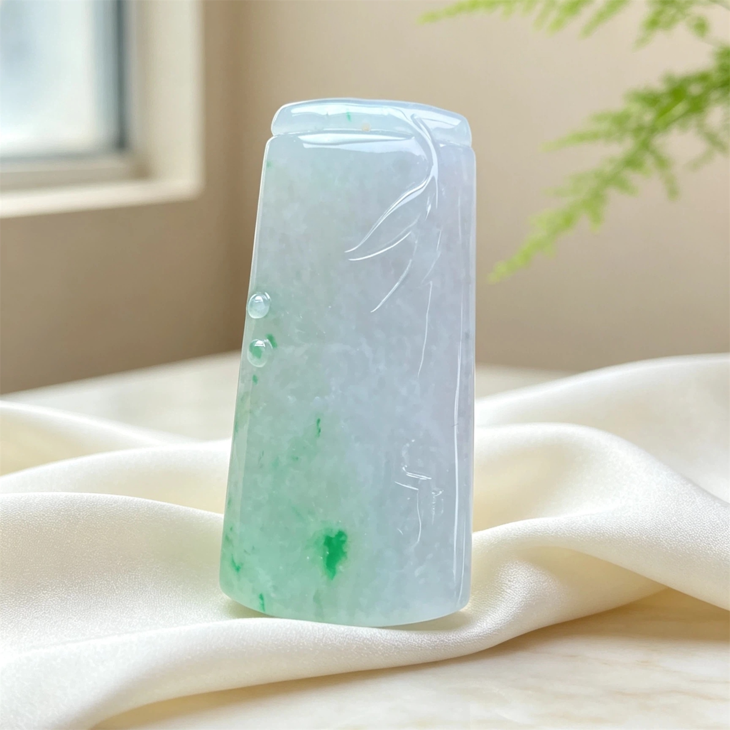 翠贵人冰糯种飘阳绿竹报平安吊坠