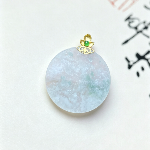 翠贵人冰木那雪花棉圆牌18K吊坠