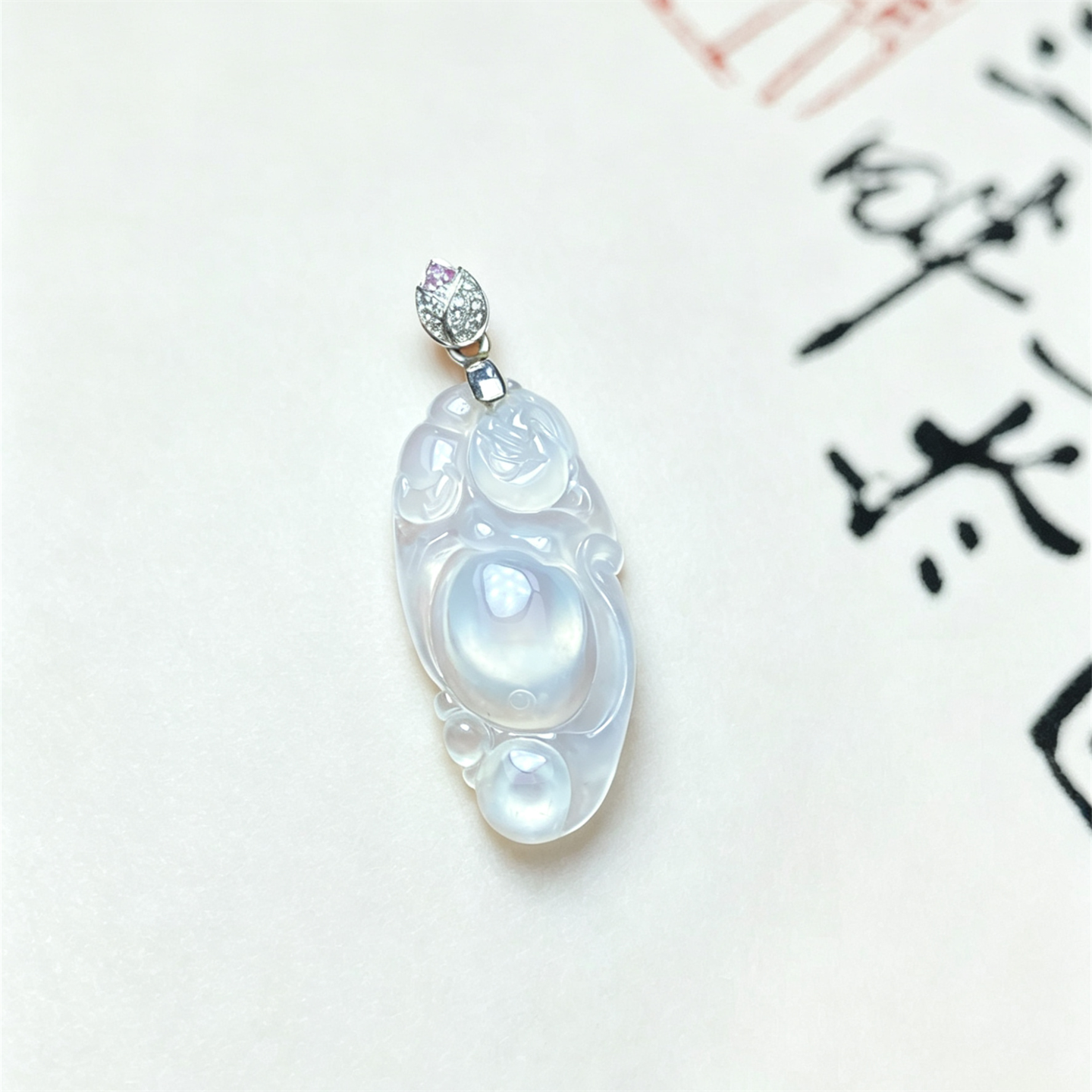 缅甸天然翡翠a货18K高冰种站佛如意吊坠女款冰透时尚笑佛平安挂件