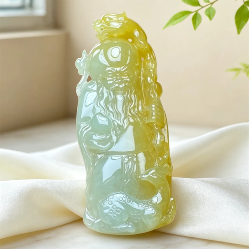 翠贵人冰糯种黄翡寿星吉祥吊坠