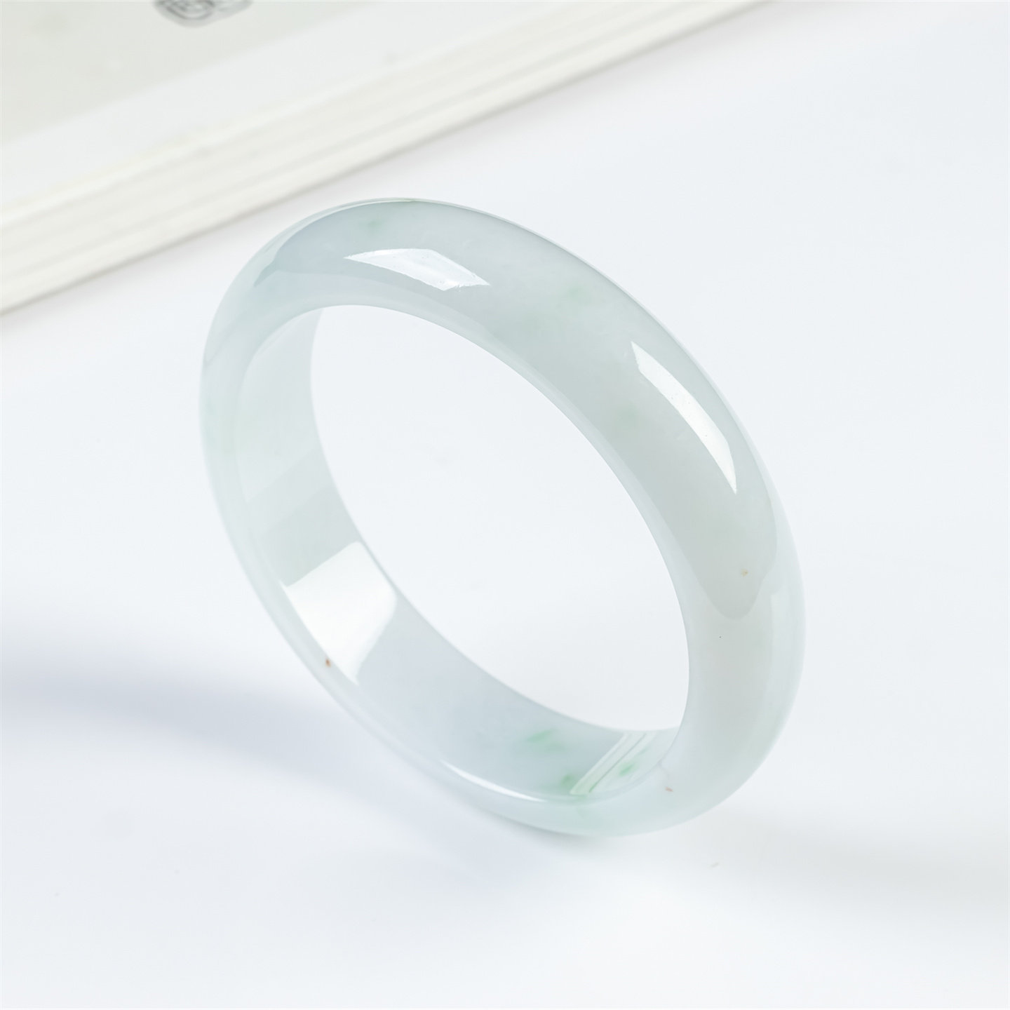 缅甸天然翡翠a货老坑冰糯种飘花53.5圈口手镯女款圆镯翡翠玉镯子